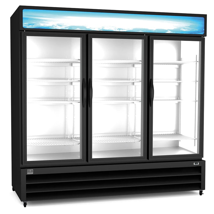 Kelvinator Commercial KCHGM72R 81 '' Black 3 Section Merchandiser Swing Refrigerated Glass Door
