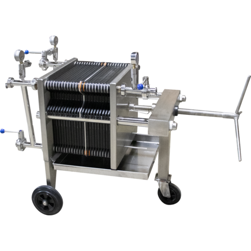 BevBright Plate Filter | Noryl Plates | 40x40 | 20 Plate | Double Filtration Plate | Stainless Rolling Cart | 2,000L/h