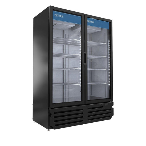 Pro-Kold Two Section Swing Glass Door Merchandiser Refrigerator in Black - Bar Central USA